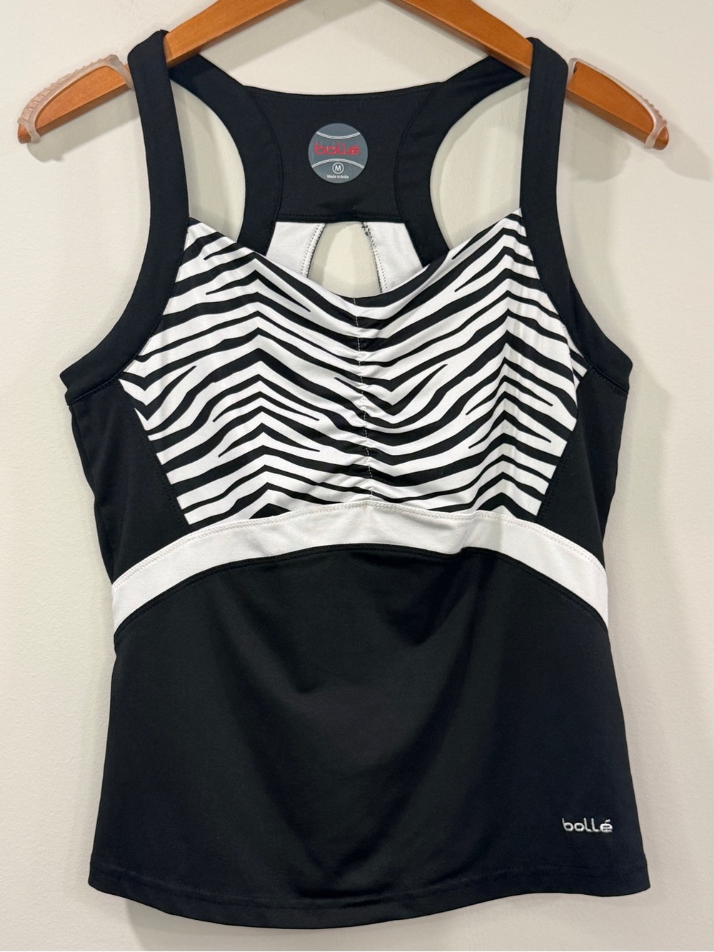 bolle Womens Black and White Zebra-Print Racerback Tank Top Size M